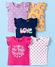 Babyhug Cotton Knit Frill Sleeves T-Shirts with Heart Rainbow & Text Print Pack of 5 - Multicolor