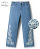 Arias Cotton Woven Full Length Jeans With Floral Embroidery - Blue