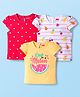 Babyhug Cotton Knit Cap Sleeves T-Shirts With Fruit & Heart Print Pack of 3 - Yellow Red & White