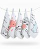 Baby Moo Cartoon Print Pack of 5 Muslin Napkin - White