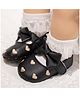 Neska Moda Fancy Anti Slip Heart Embroidered Bow Applique Detailed Velcro Closure Ballerinas - Black