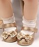 Neska Moda Fancy Anti Slip Bow Applique Detailed Velcro Closure Ballerinas - Golden