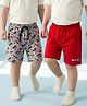 Babyhug Single Jersey Knit Shorts With Vehicle Print Pack Of 2 - Red & Grey