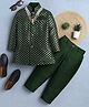 Ahhaaaa Viscose Woven Full Sleeves Sequins Embellished Geometric Shape Designed Sherwani & Pant Set - Dark Green