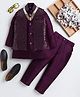 Ahhaaaa Viscose Woven Full Sleeves Solid Kurta & Pant With Sequins Embellished Waistcoat Set - Wine