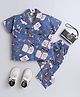 The Magic Wand Cotton Woven Half Sleeves Science Theme Printed Coordinating Night Suit Set - Royal Blue