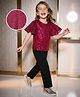 Hola Bonita Knit Half Flutter Sleeves Party Top & Pant Set with Sequin Detailing - Maroon & Black