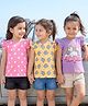 Babyhug Cotton Knit Frill Sleeves T-Shirts With Unicorn & Star Print Pack of 3 - Purple Pink & Yellow