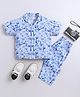 The Magic Wand Poplin Cotton Woven Half Sleeves Animals Printed Coordinating Night Suit Set - Blue
