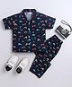 The Magic Wand Rayon Woven Half Sleeves Tractors Printed Coordinating Night Suit Set - Navy Blue