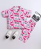 The Magic Wand Cotton Woven Half Sleeves Dinosaurs Printed Coordinating Night Suit Set - Pink