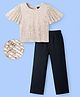 Hola Bonita Knit Half Sleeves Sequinned Party Top & Pant Set - Golden & Black