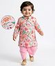 EARTHY TOUCH Cotton Lycra Knit Full Sleeves Kurta Dhoti Set With Floral Print - Pink