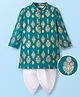 EARTHY TOUCH Cotton Jersey Knit Full Sleeves Kurta Dhoti Set With Foil Floral Print - Green