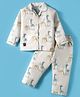 Enfance Core Full Sleeves Animals Printed Coordinating Night Suit Set - Cream