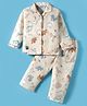 Enfance Core Full Sleeves Dinosaurs Printed Coordinating Night Suit Set - Cream