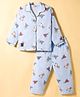 Enfance Core Full Sleeves Animals In Vehicles Printed Coordinating Night Suit Set - Blue
