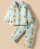 Enfance Core Full Sleeves Cartoon Animals Printed Coordinating Night Suit Set - Pista Green