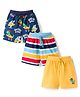 Babyhug Single Jersey Knit Mid Thigh Length Striped Shark & Crocodile Printed Shorts Pack of 3 - Yellow Navy Blue & Red