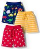 Babyhug Single Jersey Knit Mid Thigh Striped & Dino Printed Shorts Pack of 3 - Multicolour