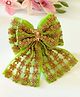 Little Tresses Sequins Embellished Threadwork & Bow Applique Detailed Alligator Hair Clip - Green