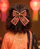 Little Tresses Floral Embroidered Bow Applique Detailed Alligator Hair Clip - Peach & Black