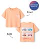 Bonfino 100% Cotton Knit Drop Shoulder Half Sleeves Oversized T-Shirt With Front & Back Car Print - Peach