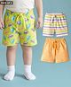 Babyhug Single Jersey Knit Mid Thigh Shorts Vehicle Print Pack Of 3 - Orange Green & White