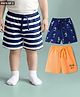 Babyhug Single Jersey Knit Mid Thigh Striped & Tree Printed Shorts Pack of 3 - Navy Blue Orange & White