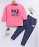 blushh berry Cotton Knit Full Sleeves Cycle Printed Top With Pant Set - Pink