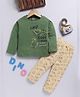blushh berry Cotton Knit Full Sleeves Hey Cool Dude Text Printed Tee With Pant Set - Green