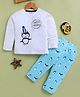 blushh berry Cotton Knit Full Sleeves Sweet Moon & Penguin Printed Top With Pant Set - Blue