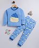 blushh berry Cotton Knit Full Sleeves Bear Face Printed Tee With Pant Set - Blue