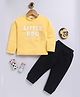 blushh berry Cotton Knit Full Sleeves Little Bro Text Printed Tee With Pant Set - Yellow