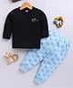 blushh berry Cotton Blend Knit Full Sleeves Baby Lion Printed Tee With Pant Set - Blue