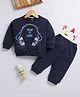 blushh berry Cotton Blend Knit Full Sleeves Play It Loud Text Printed Light Winter Sweatshirt With Jogger Set - Navy
