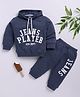 blushh berry Cotton Blend Knit Full Sleeves Jeans Player Text Printed Hooded Tee With Jogger Set - Blue