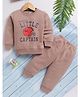 blushh berry Cotton Blend Knit Full Sleeves Little Captain Text Printed Light Winter Tee With Jogger Set - Brown