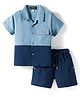 Robo Fry Cotton Woven Half Sleeves Solid Party Shirt & Shorts Set - Navy Blue