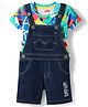 Babyhug Single Jersey Knit Half Sleeves Abstract Printed Tee & Dungaree Set - Multicolour