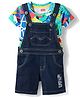 Babyhug Single Jersey Knit Half Sleeves Abstract Printed Tee & Dungaree Set - Multicolour