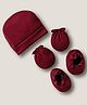 Ben Benny Interlock Knit Solid Colour Solid Colour Cap Mittens & Booties Maroon - Diameter 9 cm