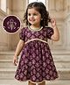 EARTHY TOUCH Cotton Knit Half Sleeves Ethnic Dress With Foil Print - Purple
