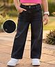 Kookie Kids Full Length Comfort Fit Solid Color Denim Jeans with Button - Black