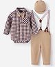 Mark & Mia Cotton Full Sleeves Checkered Party Shirt & Pant Set with Cap Suspender & Bow Applique - Multicolor
