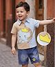 Mark & Mia Cotton Half Sleeves Elephant Printed Shirt & Shorts Set - Light Blue