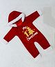 KNITROOT Velvet Knit Christmas Theme Full Sleeves My 1st Christmas Text Printed Hooded Romper - Red