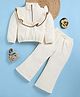 TOONYPORT Cotton Blend Knit Full Sleeves Frill Detailed Top With Trouser Set - Cream