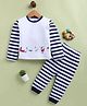 TOONYPORT Christmas Theme Cotton Blend Knit Full Sleeves Santas Sleigh Printed Tee With Trouser Set - White