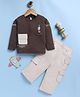 TOONYPORT Cotton Blend Knit Full Sleeves Hip Hop Theme Tee With Trouser Set - Brown